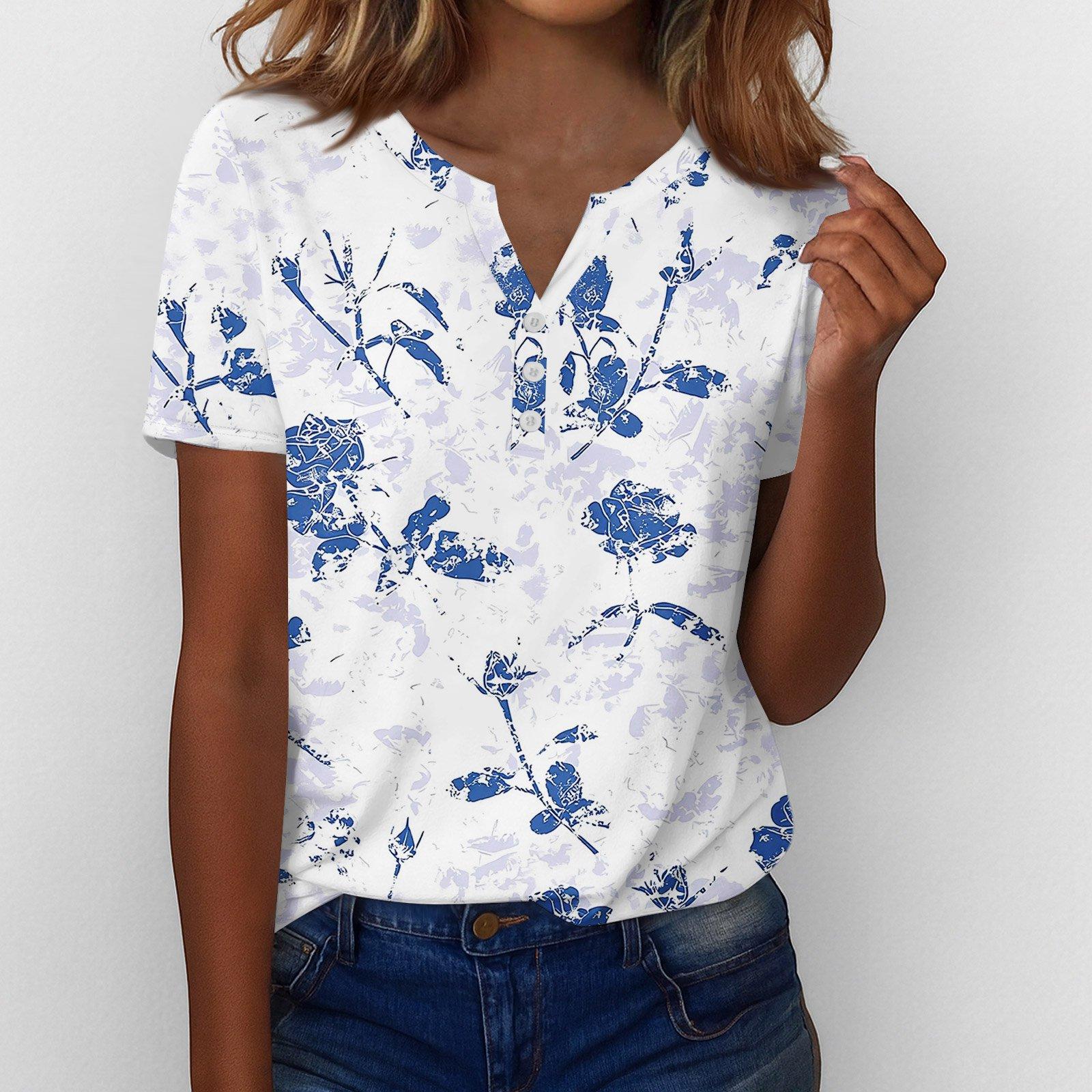 

Summer Tops For Women Button Down Blouses For Women Dressy Casual V Neck T Shirts XL білий