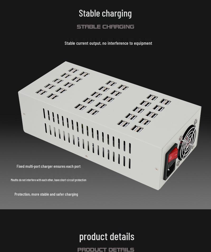 Iron Shell USB Charging Station: 60-Port, Multi-Device Desktop Charger