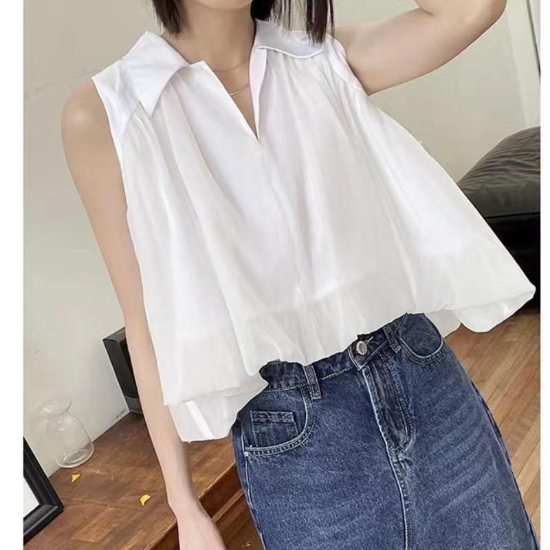 

2026 Summer White Sleeveless Top Women Fashion Women Tank Top Solid Casual Shirt For Women Clothing Elegant Blusas 27619 S белый
