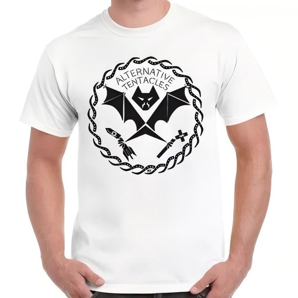 Alternative Tentacles Yarasa Çemberi Logolu Beyaz Tişört