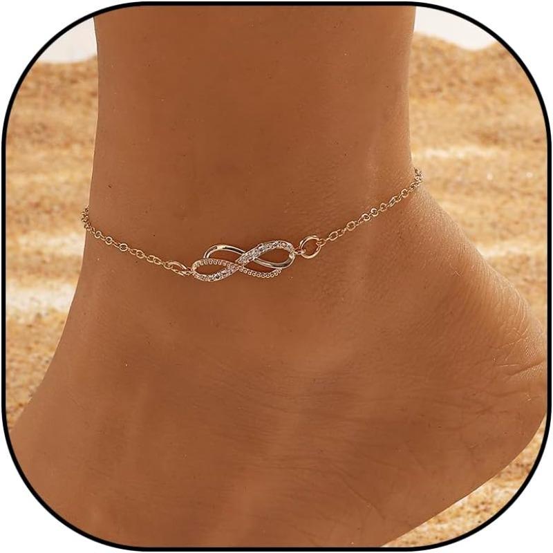 14K Gold Plated Infinity Dainty Anklets for Women Girls Waterproof Adjustable Link Anklet Set Beach Summer Simple Foot Anklets