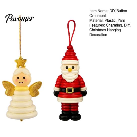 Button Ornament Crafting Set DIY Christmas Kit Stacked Colorful Buttons Tree Making Snowman/Santa/Angel/Tree Craft for Holiday Decor Educational Kids