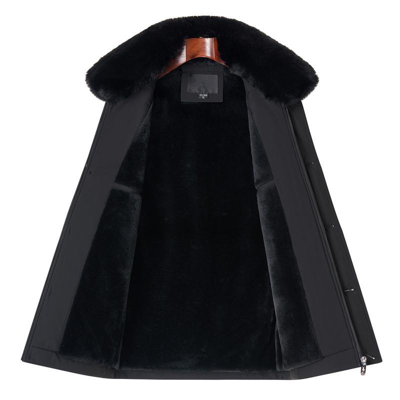 Men's Winter Plus Velvet Thick Warm Cotton Coat - Large, Loose-Fit, Medium-Length for Middle-Aged & Elderly