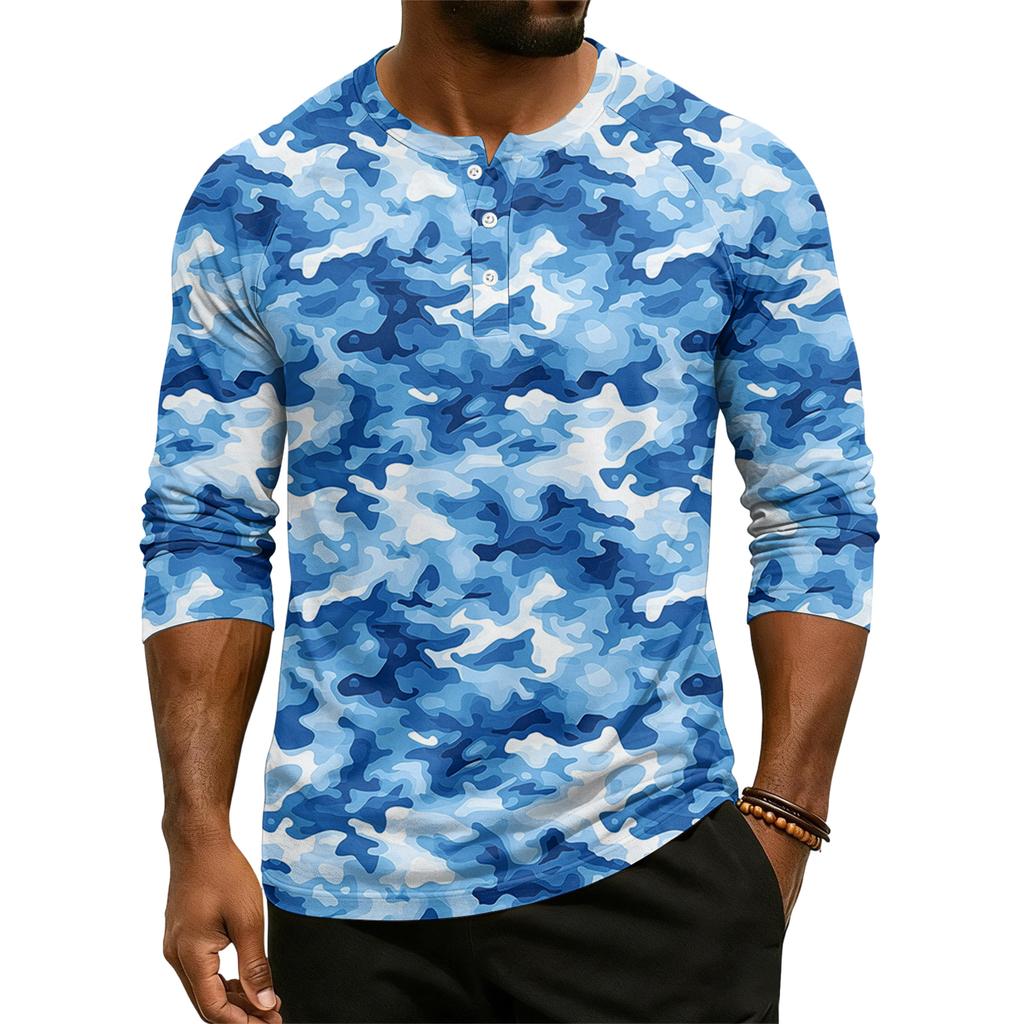 Herren-Raglan-Top mit 3/4-Ärmeln und kontrastfarbener Knopfleiste