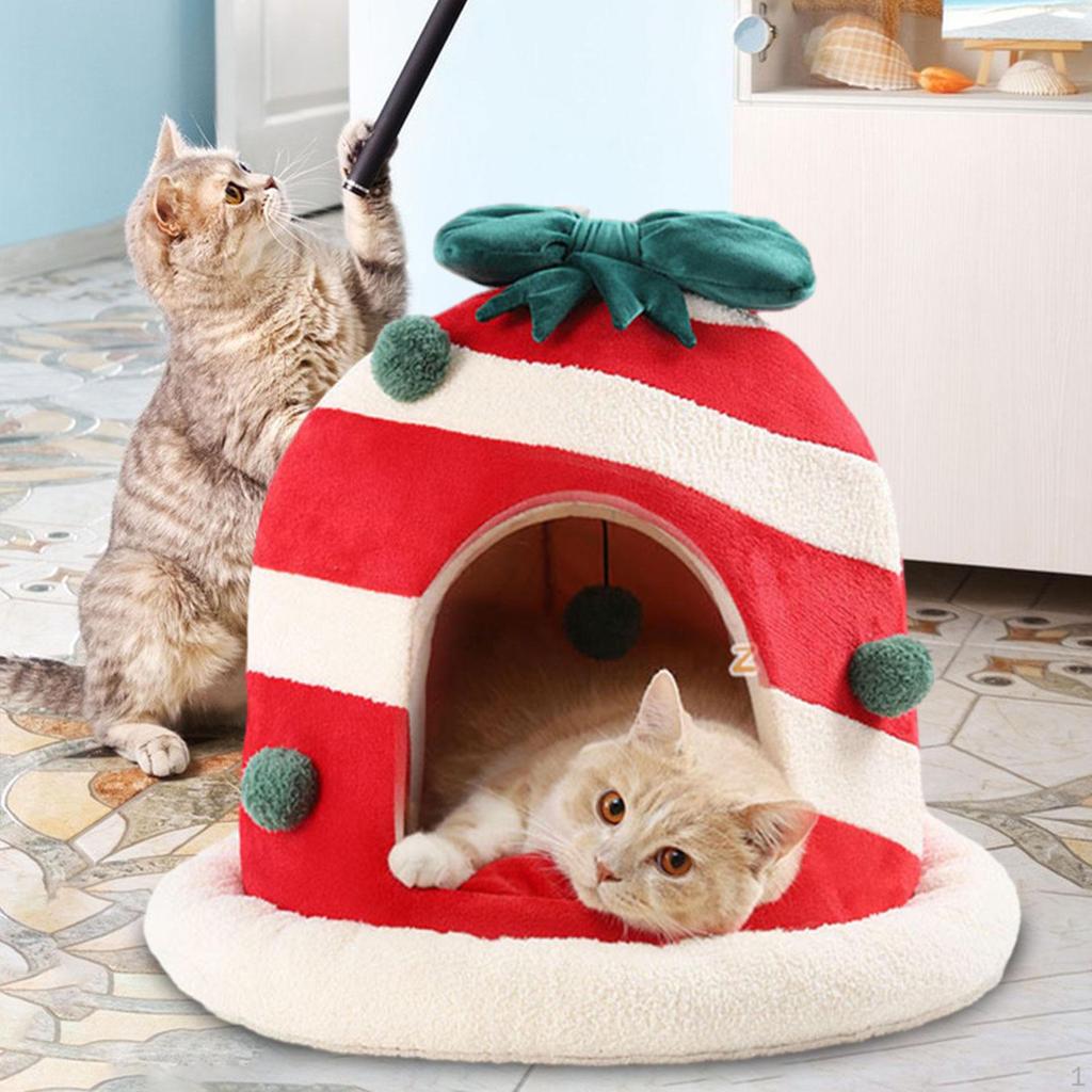 Christmas Cat House,Xmas Kitten Hut Hideout, Nonslip, Cute Condo Box Shaped Nest Xmas Dog