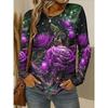 Damen T-Shirt 3D Elegant Rose Floral Print Mode Langarm Rundhals Regulär Oberteil Feiertagswochenende Frühling Herbst