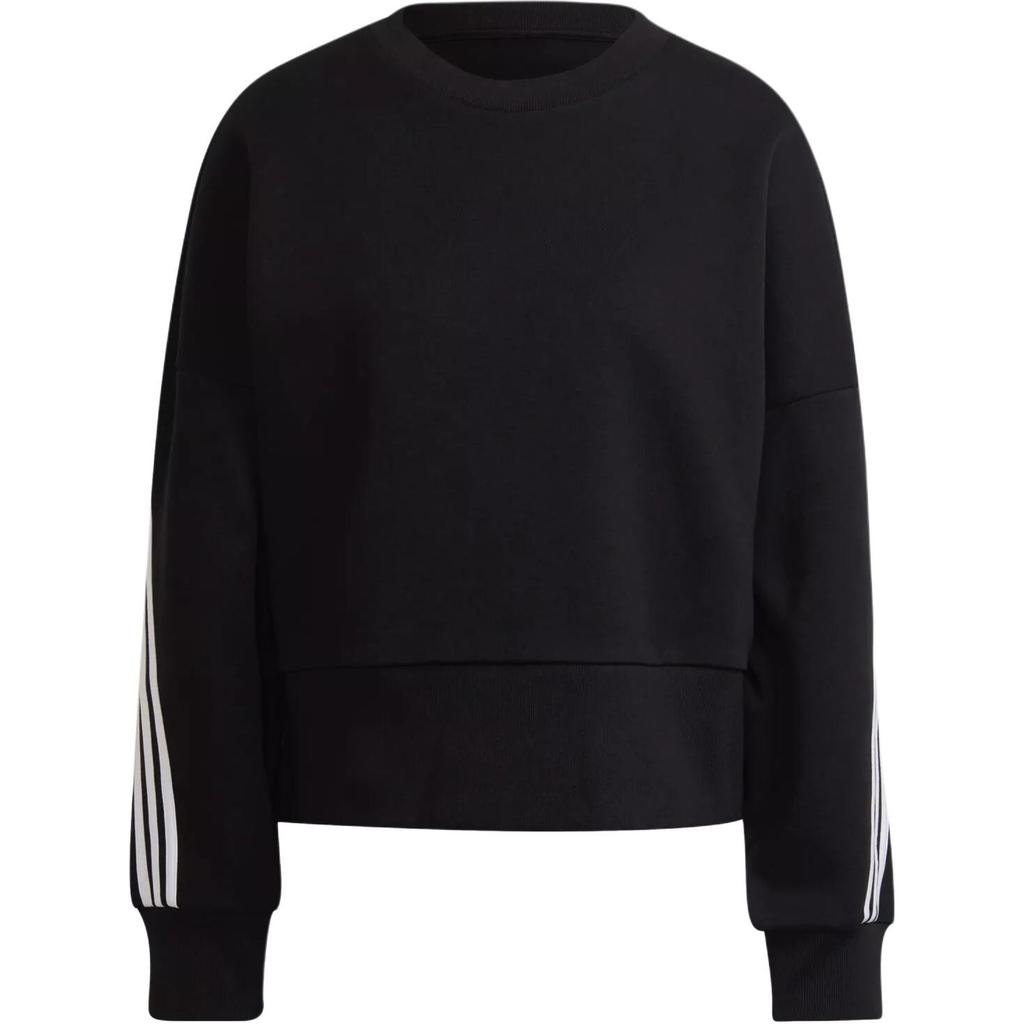 Adidas Originals Trefoil Solid Striped Crew Neck Pullover Sweatshirt Women Tops Black H67036
