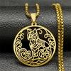 A beautiful cat animal pendant necklace for men and women, stainless steel gold/silver/black hollow flower chain jewelry necklace