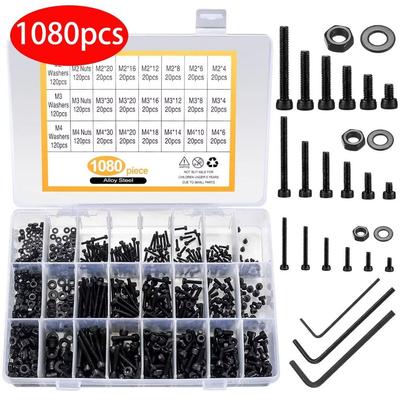 1080 Pcs M 2 M 3 M 4 Metric Bolts Nuts Washers Kit Hex Socket Head Cap Screws Kit  Industrial Use