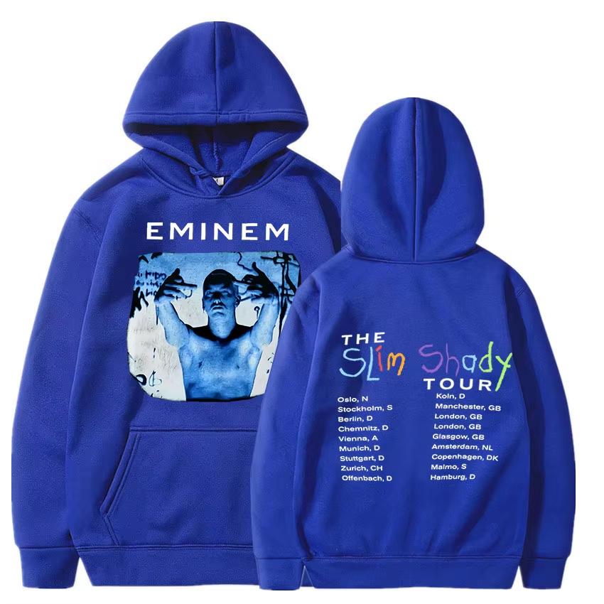 Eminem The Slim Shady Tour Vintage Portrait Front & Back Print Hoodie Unisex Hip Hop Casual Fashion Sweatshirt Warm Yet Not Bulky for Autumn & Winter