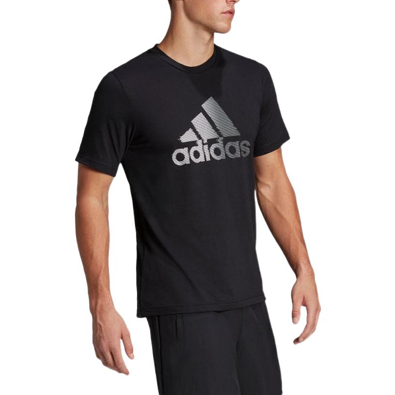 Adidas Big Logo Round Neck Casual Sports Short Sleeve Quick Dry Breathable T-Shirt Men T-Shirts Black HF7212