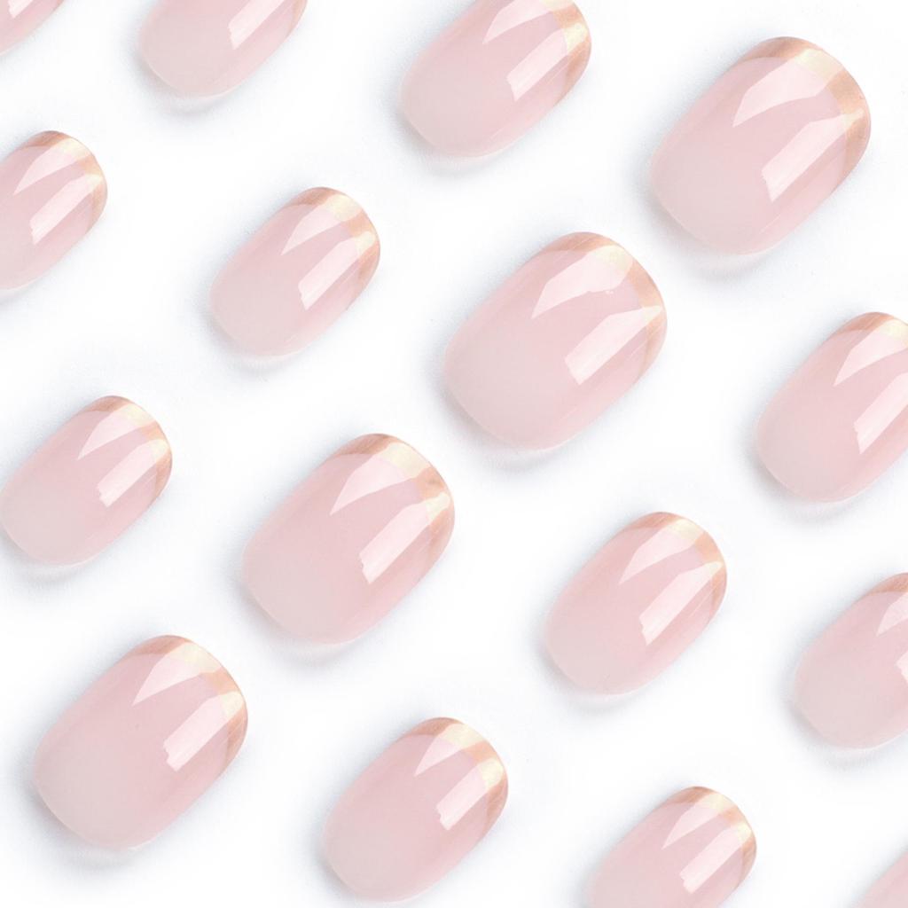 Wearable Short French Gold Edge Removable Mini Fake Nails – Finished Manicure Pieces