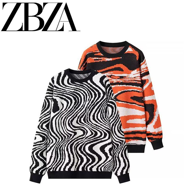 Zab Autumn New Women's Clothing Fashion Style French Style Design Fashion All-Match Zebra Pattern Loose Pullover
