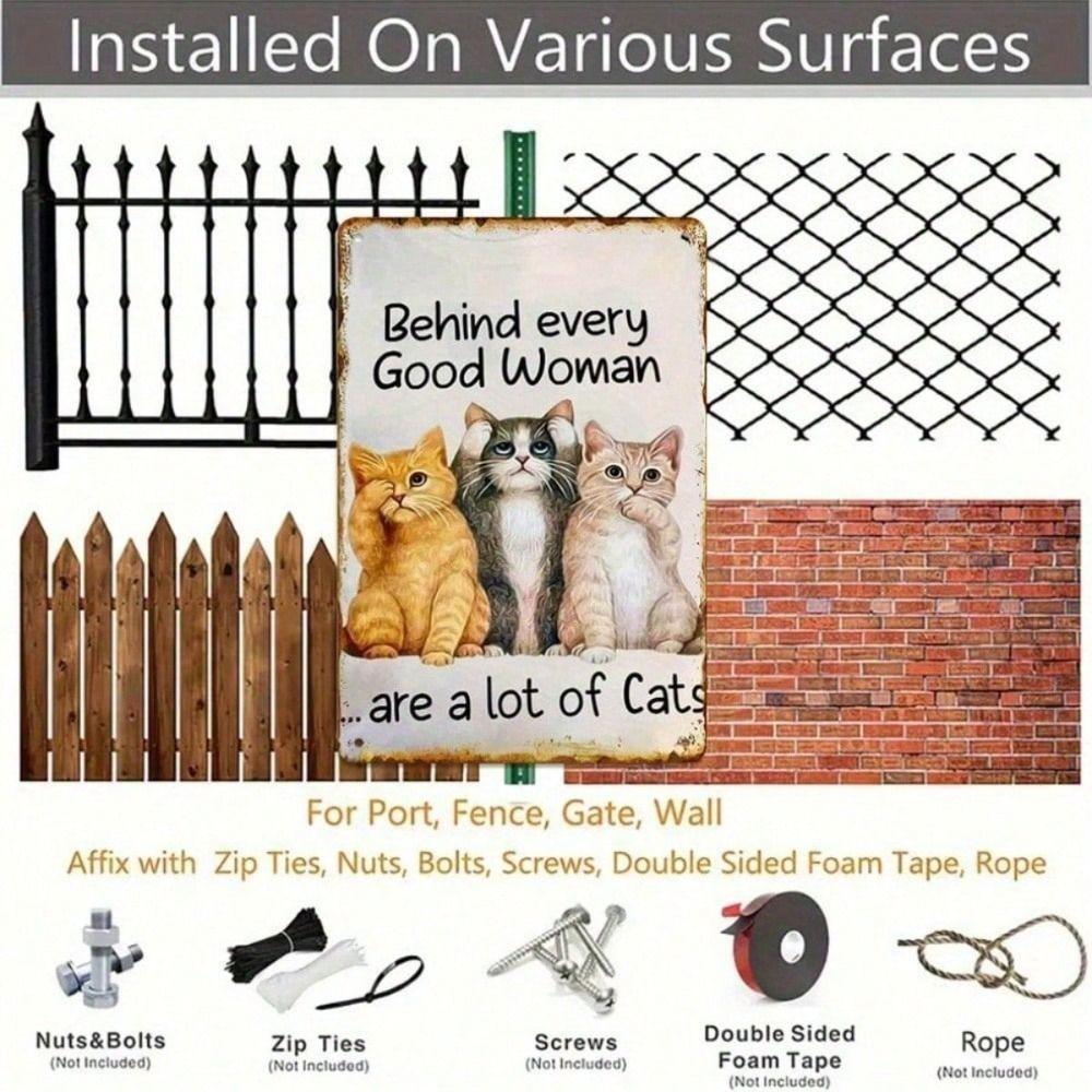 Vintage Cat Quote Metal Wall Sign Farmhouse Tin Plaque Decor