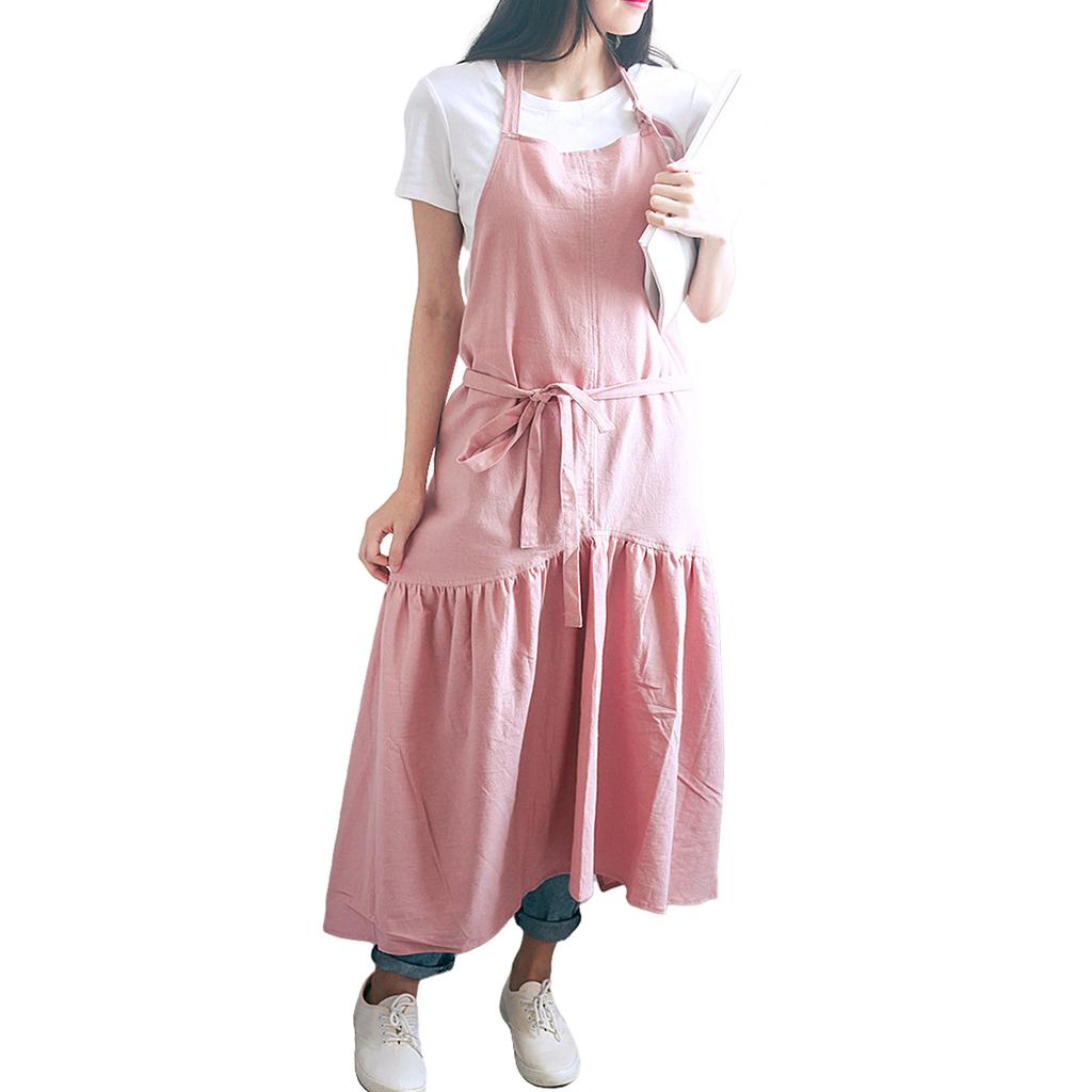 Cotton Linen Apron Pinafore Dress for Women Adjustable Casual Apron Kitchen Cooking Apron for Cafe Bakery Restaurant