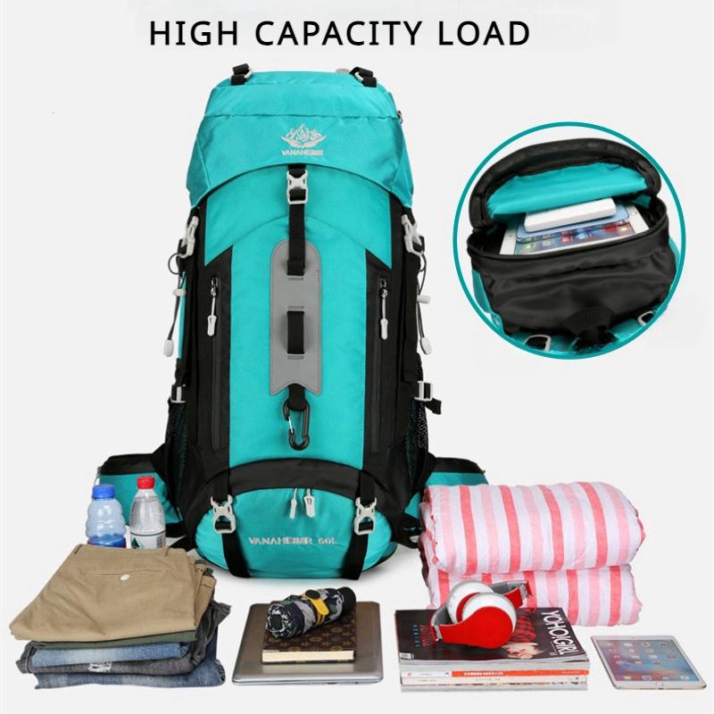 60L Outdoor-Bergsteigertasche mit großer Kapazität Hochwertiges Nylon Wasserdicht Verschleißfest Wandertourentasche Unisex Reise Camping Sportrucksack