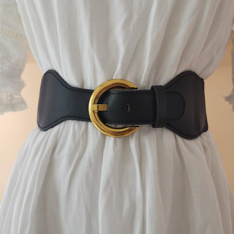 Minimalist Black Leather Look Waist Belt For Casual Dresses With Metal Closure