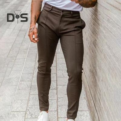 Pantalon pour Homme Coupe Slim Couleur Unie Taille Moyenne Doux Mince Respirant Poches inclinées Longueur Cheville Bouton Fermeture à glissière Pantalon Long d'affaires pour Homme