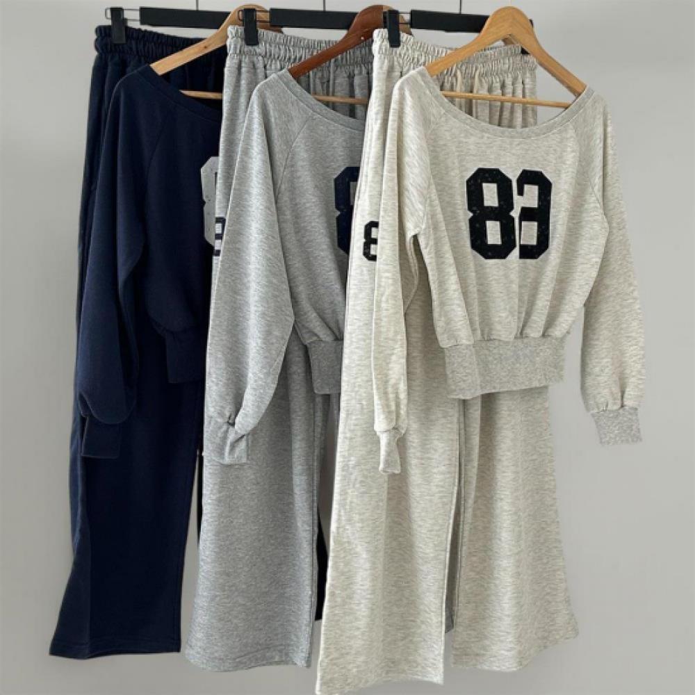New Arrivals Open Run Women Off Shoulder Crop Sweatshirt And Loose Wide Pants