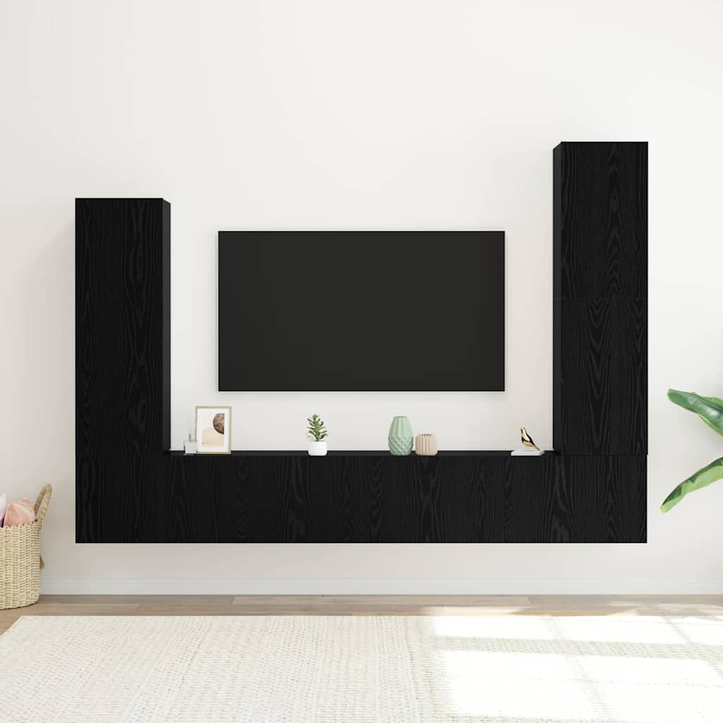 TV Cabinet Set 4 pcs Black Oak Effect Wood Based Material