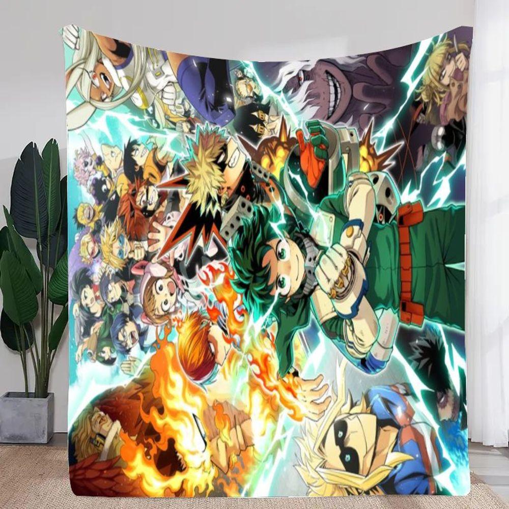

My Hero Academia Inspired Throw Blanket - Colorful Anime Character Collage Featuring Izuku Midoriya, Bakugo, Todoroki, and All M 30x40in