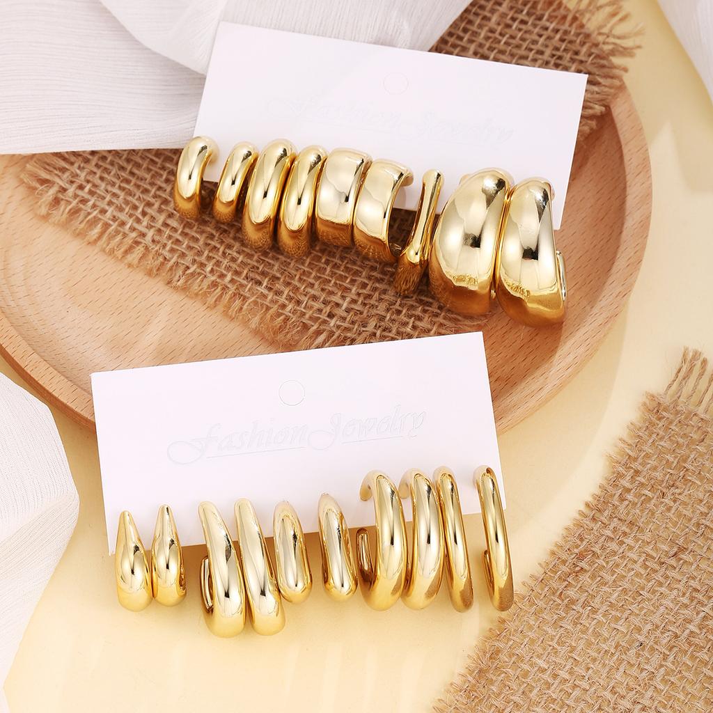 Hot-selling geometric ring earrings set personalized exaggerated resin earrings glossy earrings