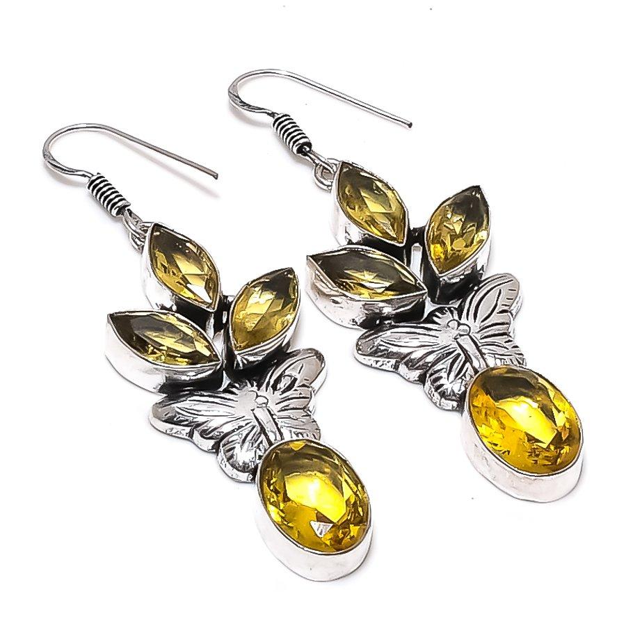 

Цитрин Драгоценный камень 925 Стерлинговое серебро Ювелирное изделие Серьга 2,44