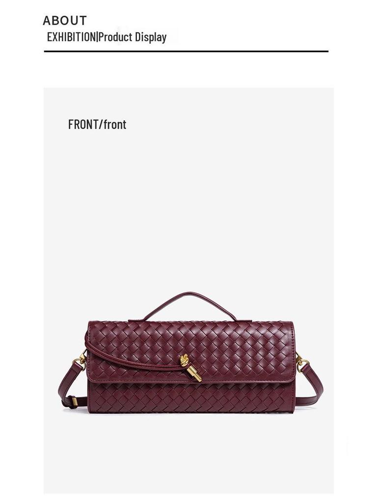 Handmade Woven Leather Baguette: Soft, Solid Color Crossbody Handbag for Women