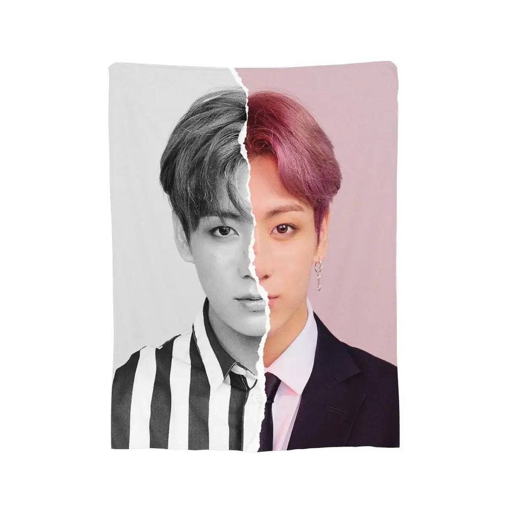 Jungkook Blankets Soft Warm Flannel Throw Blanket Plush for Bed Living Room Picnic Travel Home Sofa