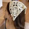 Retro Knitted Triangle Headband Handmade Crochet Hollow Floral Bandana French Sweet Hair Scarf Kerchief Korean Photo Headscarf