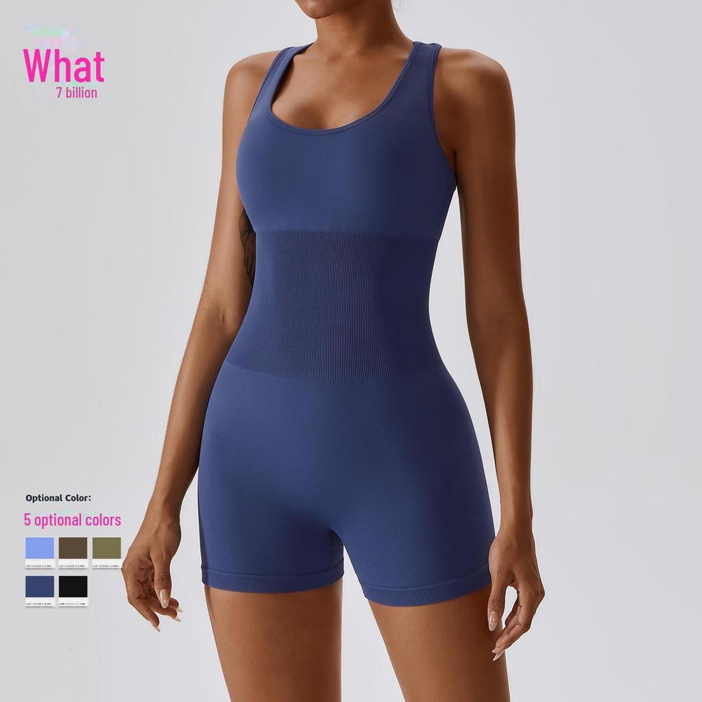 European & American High-Elastic Seamless One-Piece Yoga Jumpsuit 6949 - Slimming & Stylish with Open Back Design for Women.