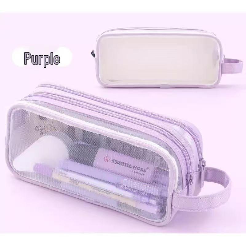 Large Capacity Double Layer Transparent Mesh Pencil Case for Girls & Boys - Perfect for School & Exams, Stylish & Portable