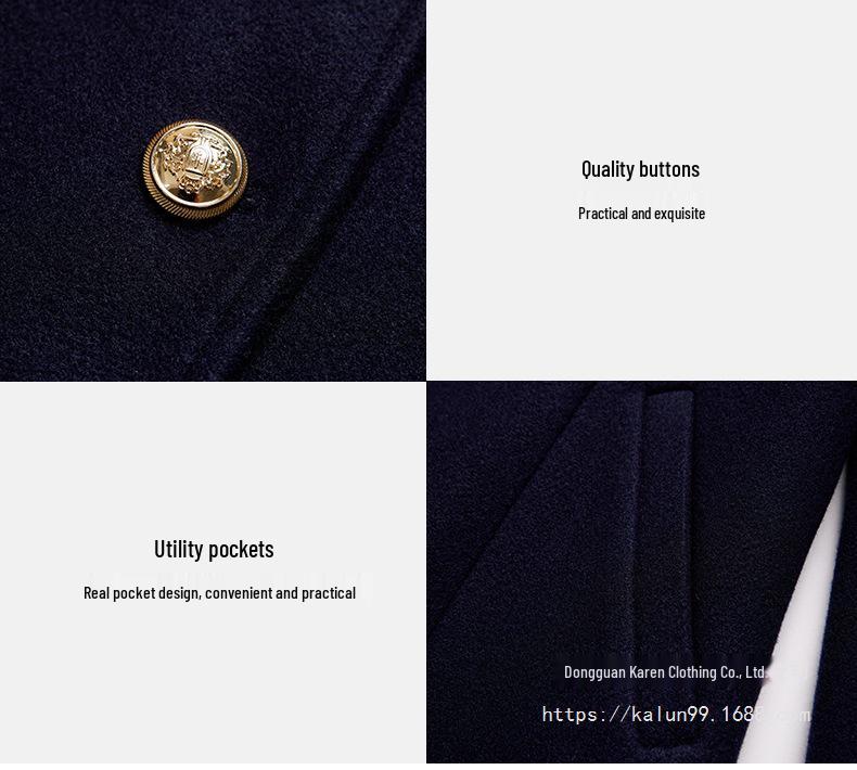 Women's Mid-Length Professional Stand-Collar Wool Coat - Winter Receptionist and Sales Workwear.