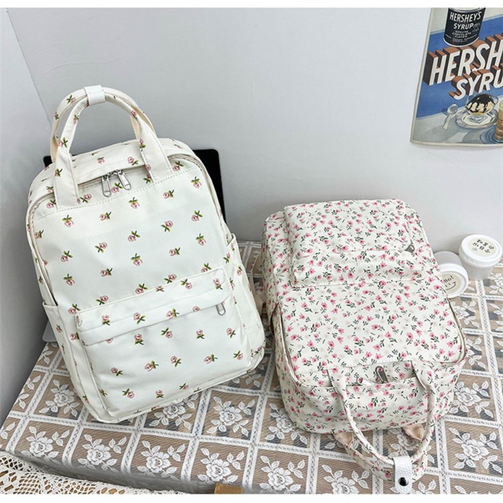 Fashion Large Capacity Women's Backpack Flower Print with Handle Student Backpack Nylon Japanese Style School Bag Students