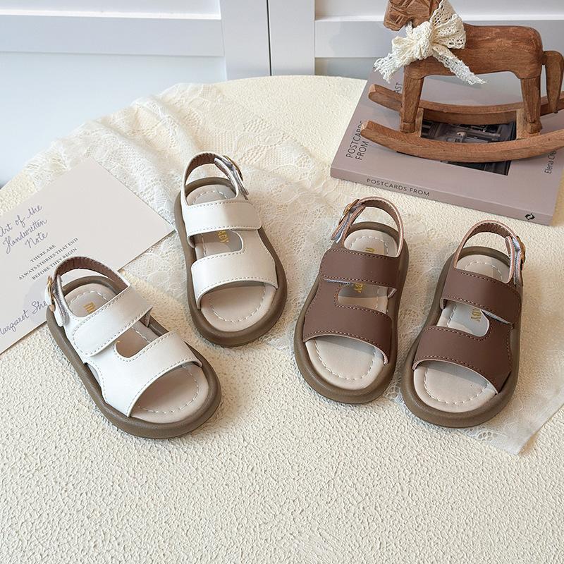 Girls' New Style Flip-flops for Casual Wear, Boys' Magic Fastener Soft-soled Beach Shoes