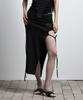 Aejeuyua Cut-Out Ribbon Long Skirt Black
