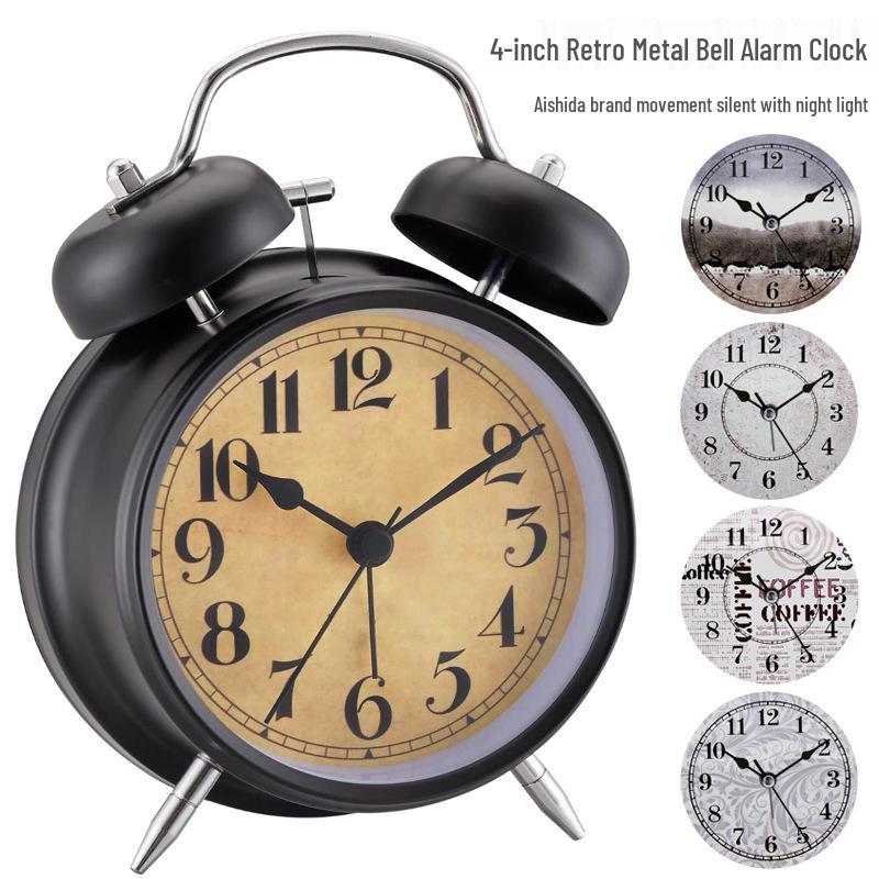 4" Silent Metal Alarm Clock with Light & Customizable Logo for Kids/Students