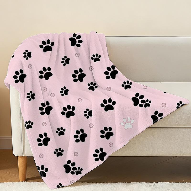 Plush Flannel Throw Blanket for Bedroom - Cute Paw Print, Soft Fuzzy, No Shedding, Cozy Warm Home Decor, Perfect for Halloween & Christmas