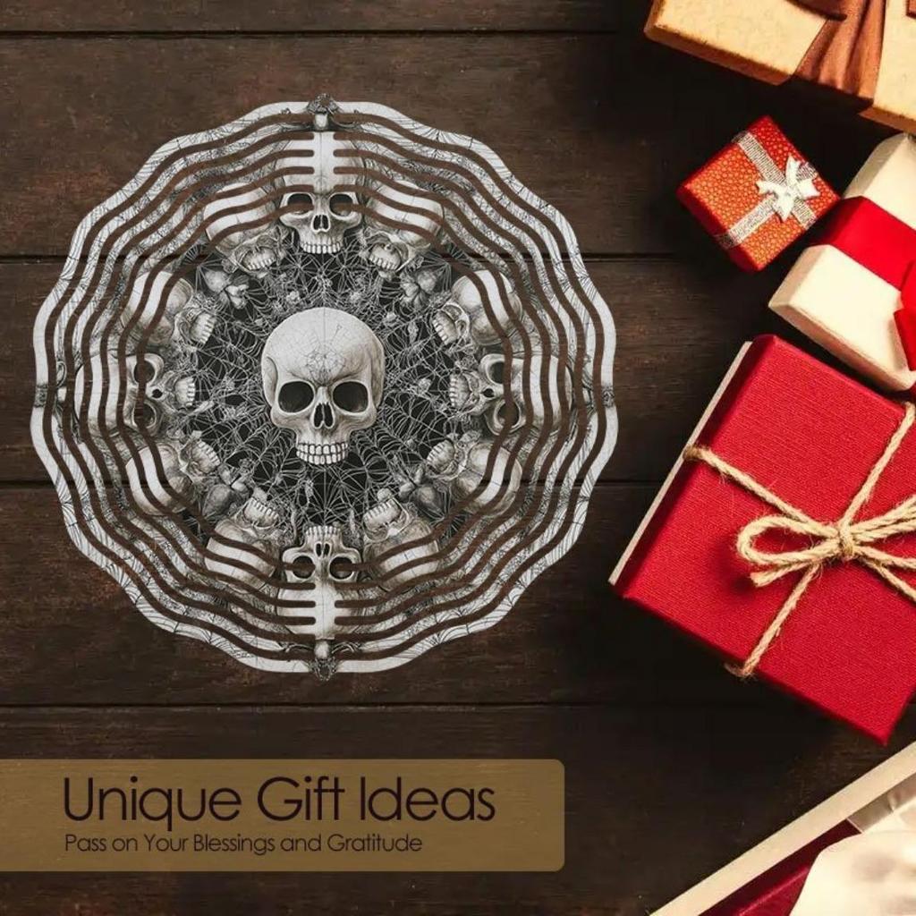 Totenkopf Wirbel Metall Windspiel für Outdoor Gartendekor Feiertag Weihnachten Thanksgiving Geschenk Indoor Outdoor Hängekunst Kein Strom