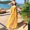 Seaside Vacation Film Yellow Floral Suspender Dress Women's Summer French Sexy Tea Break Beautiful A-shaped Long Skirt
