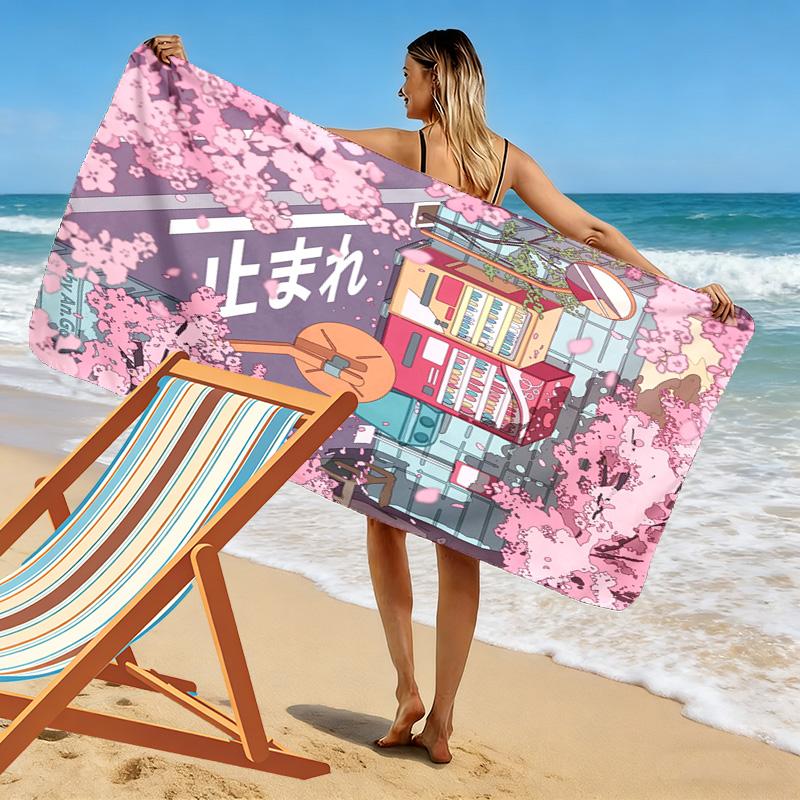 Cherry Blossom Scenery 2D Flat Print Beach Towel, Large Soft Quick Dry Towel for Beach Camping SwimmingSSTJ0917567