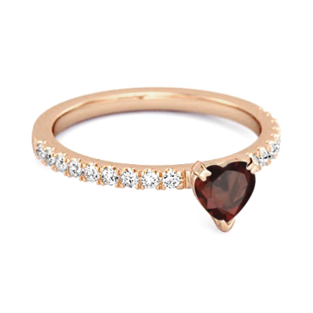 Garnet Pave Band Ring - 925 Sterling Silver Rose Gold Vermeil