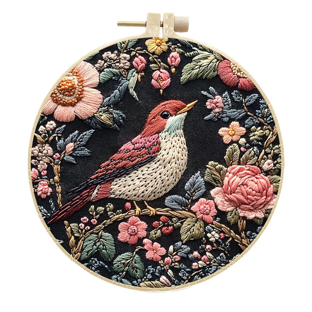 1 Set DIY Flower and Bird Embroidery Material Kit Is Suitable for Beginners and Includes Instructions. It's a Handmade Fabric Material Kit.