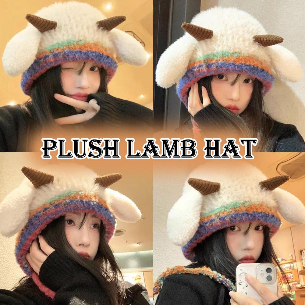 Cute Christmas Antler Hat, 2-in-1 Winter Warm Knitted Reindeer Beanie Beret Plush Earflap Skull Caps Christmas Holiday Dress Up