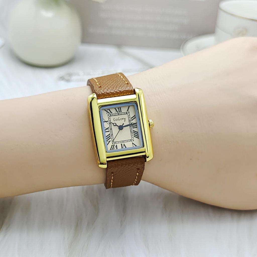 Luksusowe Rzymskie Prostokątne Zegarki Damskie ze Skórzanym Paskiem i Mechanizmem Kwarcowym