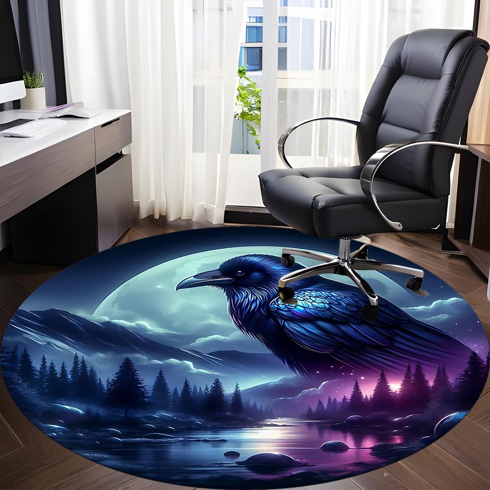1pc Moonlit RavenChair Carpet for Office, Indoor Non-Slip Washable Polyester Fiber Carpet, Mat For Office, Machine Washable