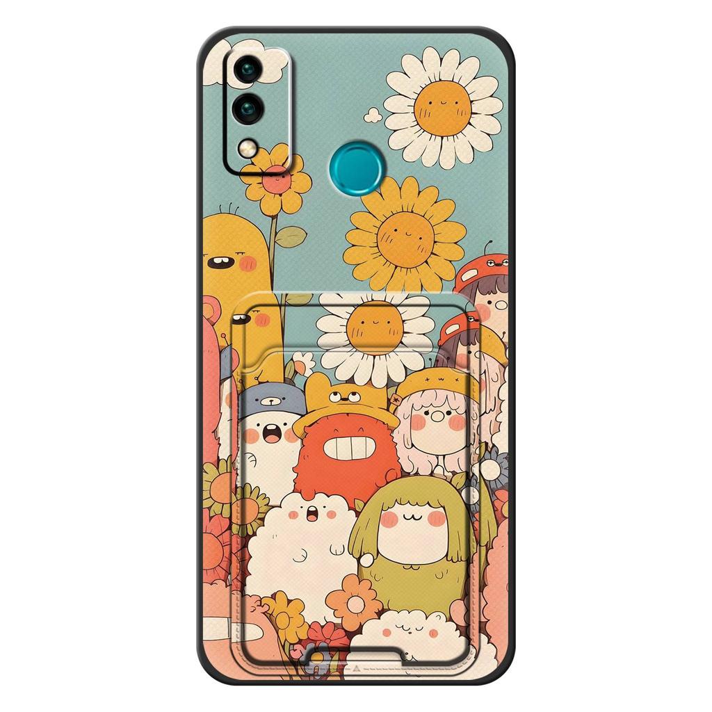 Cute TPU Phone Case For Huawei Honor 9X Lite Graffiti Full Wrap Card Sleeve Back Cover Cover Card Slot Dirt-resistant
