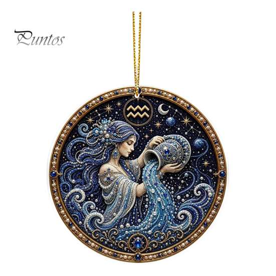 Halloween Decorative Pendant 2D Flat Pearl Painting Ornament, Double Sided Zodiac Theme Hanging Gem Home Ornament Art Craft, Rhinestone Beads Pattern