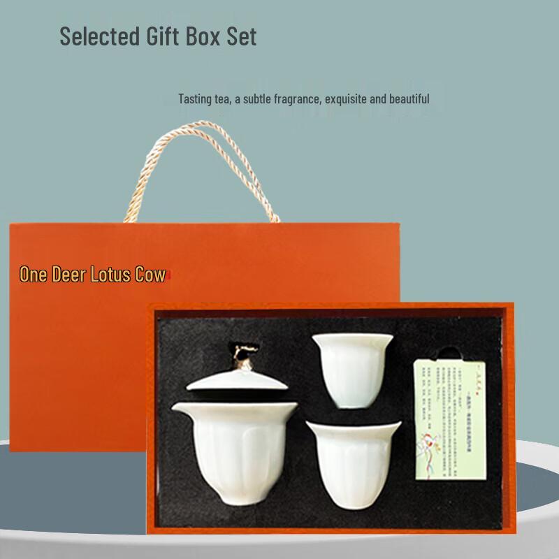 Nian Ni Deer & Lotus Ceramic Teacup Set