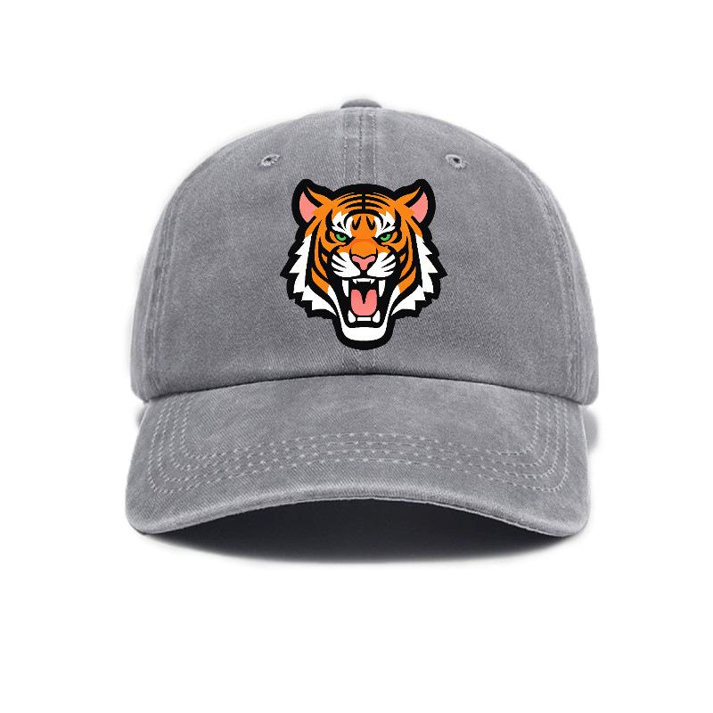 Big tiger print washed and distressed soft top visor baseball cap unisex trendy retro hat